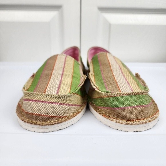 Mix Slip-on Striped Comfort Shoes Flats Espadrille Green Beige Canvas Sz 10 - Picture 5 of 14